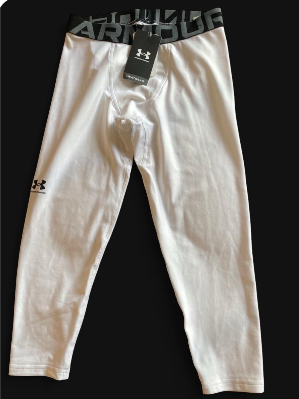 Under Armour White HeatGear Compression Tights with Black Logo Waistband